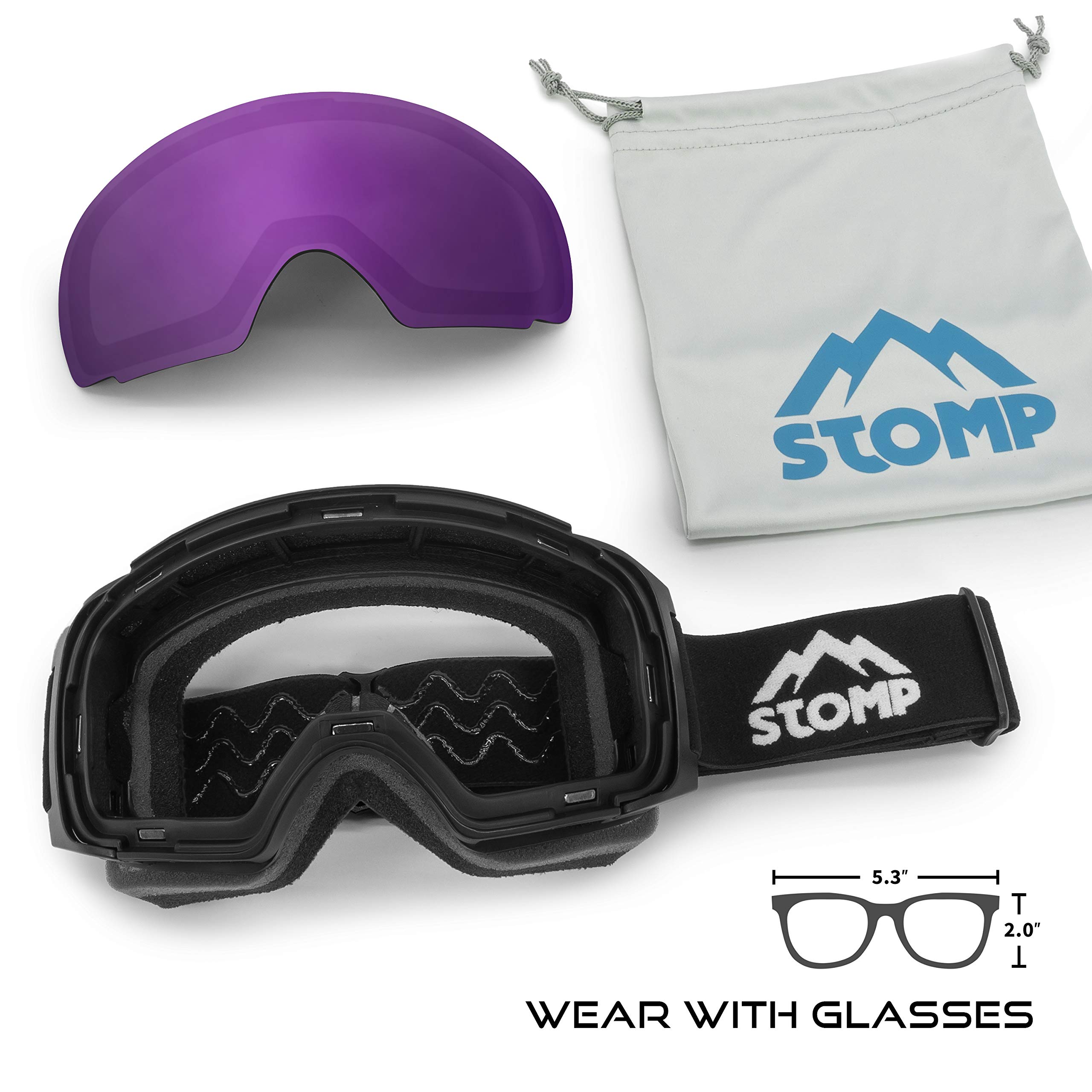 STOMP Ski Goggles PRO - Frameless, Interchangeable Lens 100% UV400 Protection Snow Goggles for Men & Women OTG - Image 4