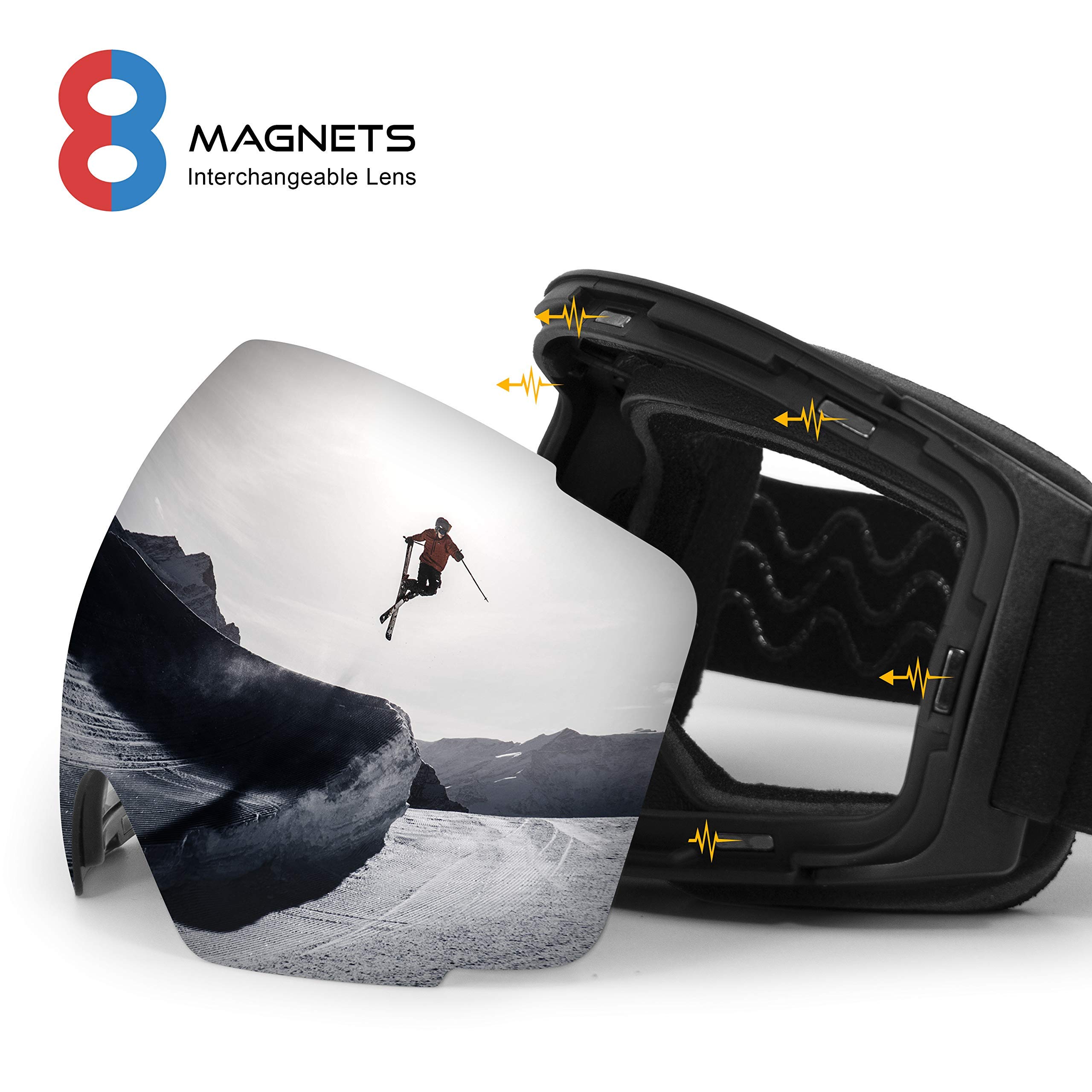 STOMP Ski Goggles PRO - Frameless, Replacement Interchangeable Lens 100% UV400 Protection for Men & Women 7 Colors - Image 3