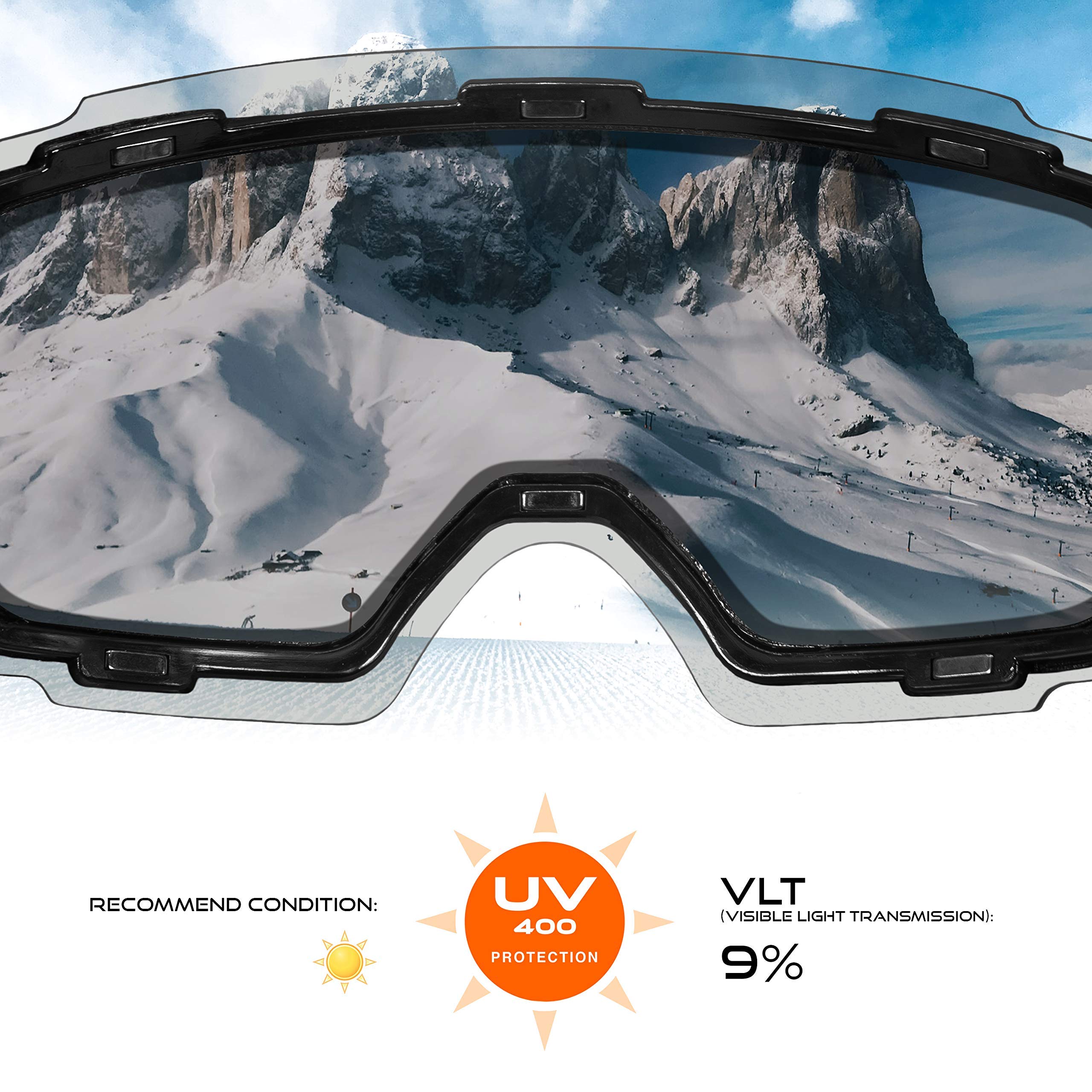 STOMP Ski Goggles PRO - Frameless, Replacement Interchangeable Lens 100% UV400 Protection for Men & Women 7 Colors - Image 5