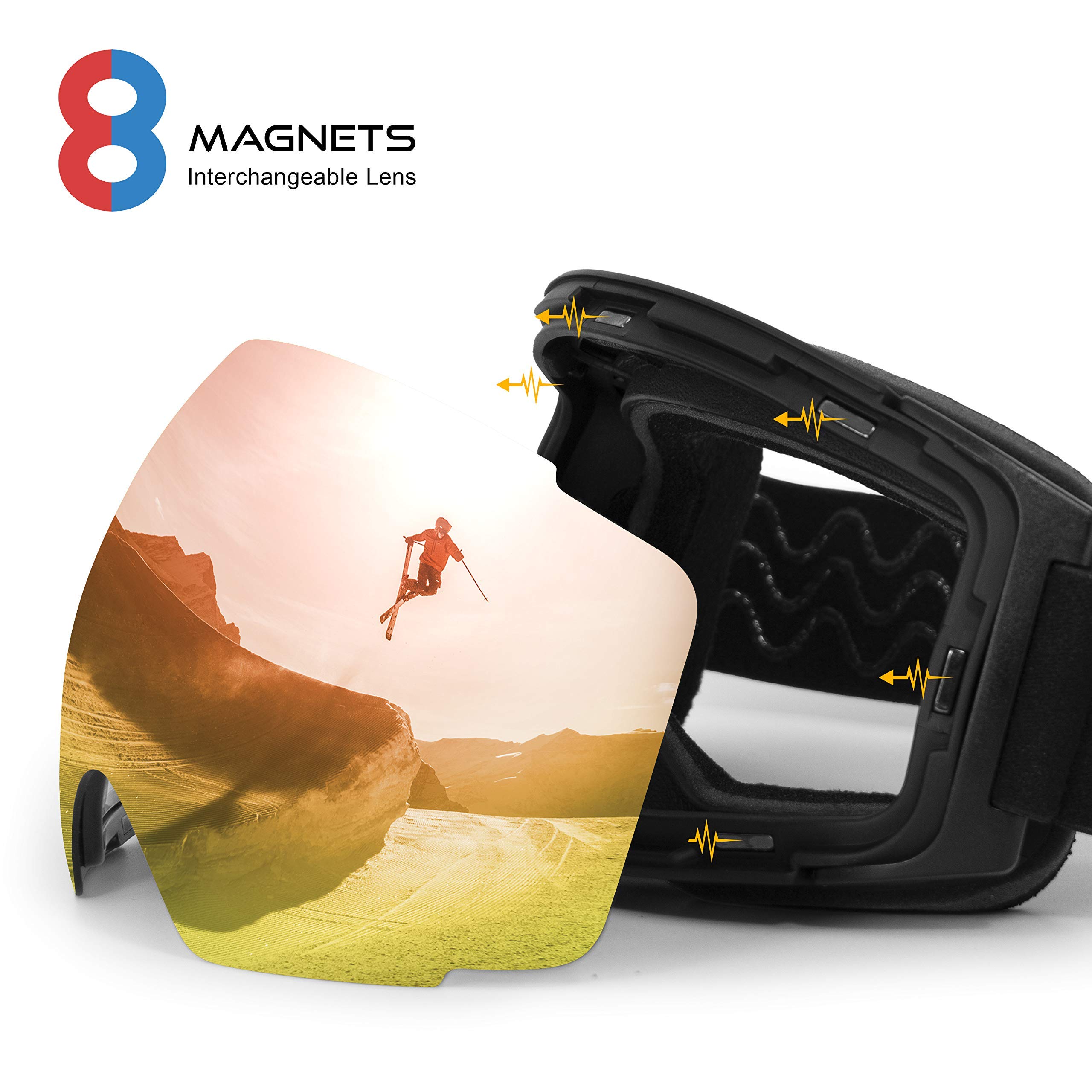 STOMP Ski Goggles PRO - Frameless, Replacement Interchangeable Lens 100% UV400 Protection for Men & Women 7 Colors - Image 3