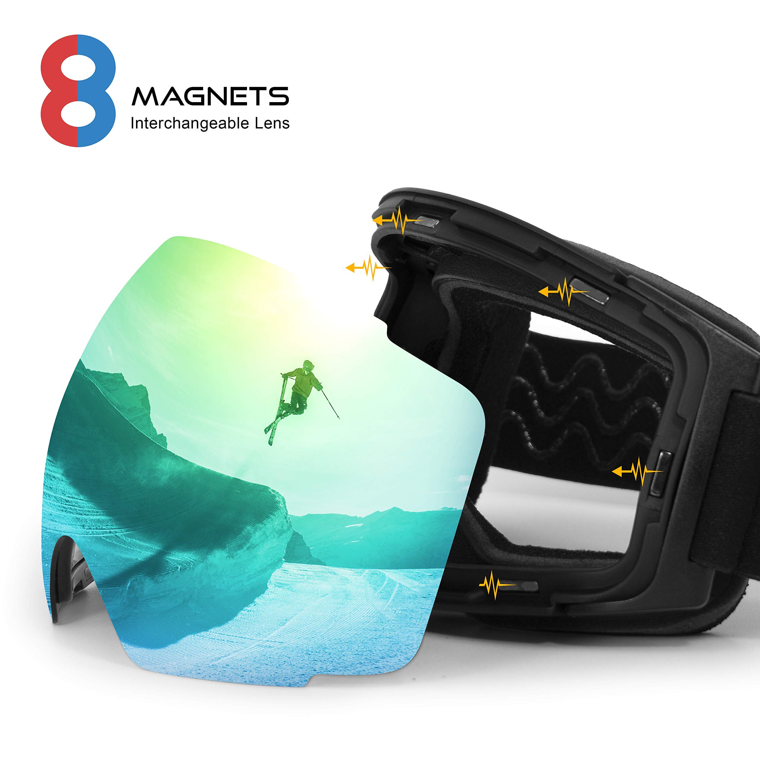 STOMP Ski Goggles PRO - Frameless, Replacement Interchangeable Lens 100% UV400 Protection for Men & Women 7 Colors - Image 3