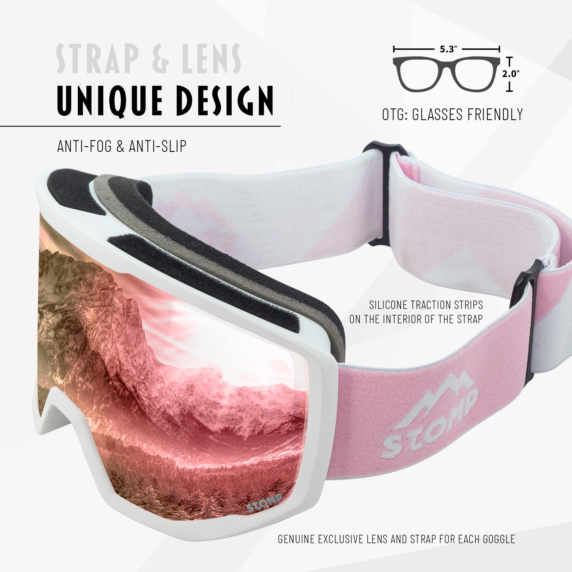 STOMP Ski/Snowboarding Goggles 100% UV400 Protection Replaceable Lens/Straps Goggle for Men, Women & Youth - Image 2