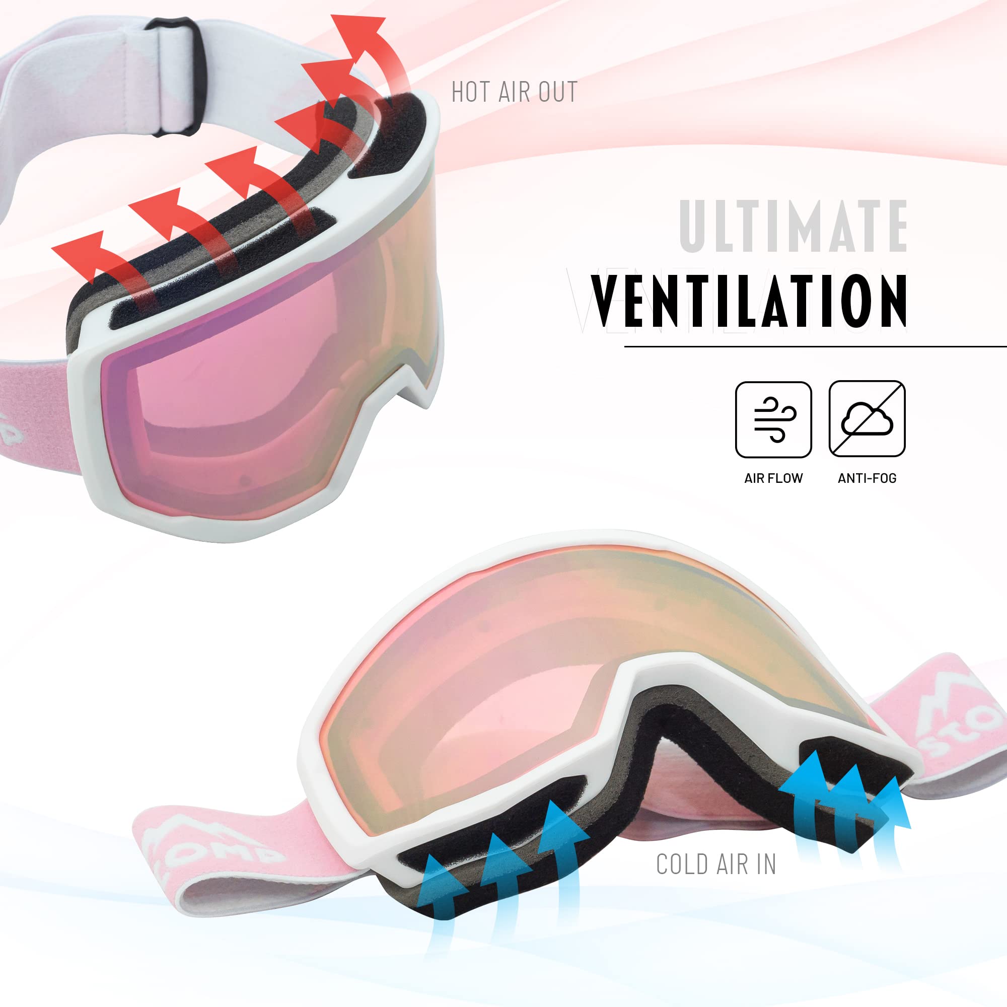 STOMP Ski/Snowboarding Goggles 100% UV400 Protection Replaceable Lens/Straps Goggle for Men, Women & Youth - Image 3