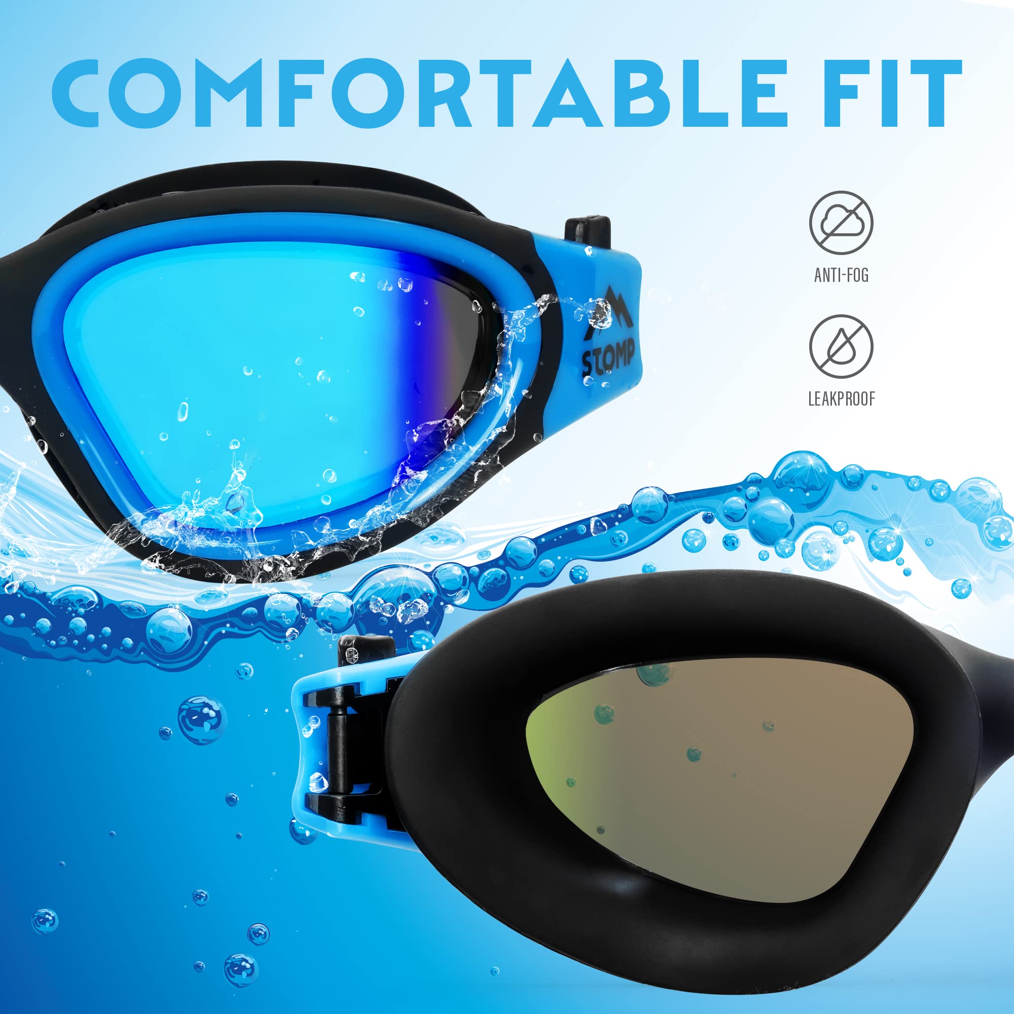 STOMP Swim Goggles, Polarized Swimming Goggles Anti-Fog for Adult Men Women(Blue) - Image 2