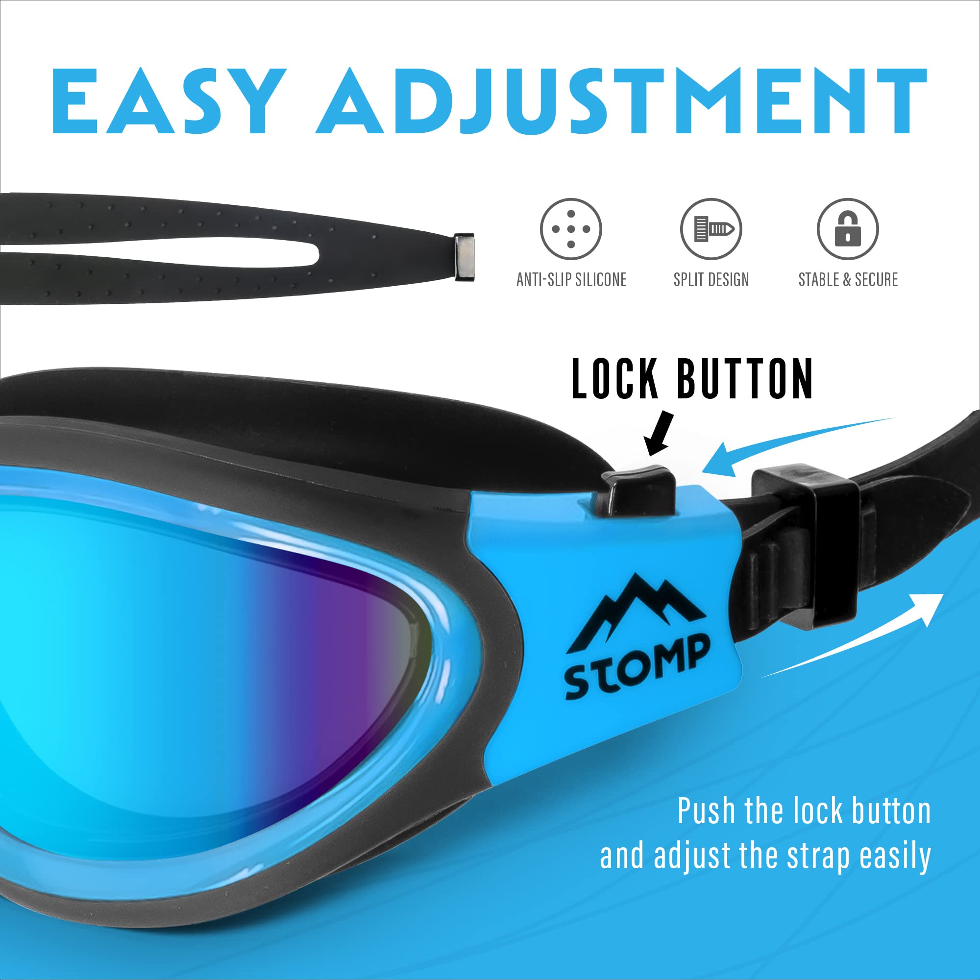 STOMP Swim Goggles, Polarized Swimming Goggles Anti-Fog for Adult Men Women(Blue) - Image 4