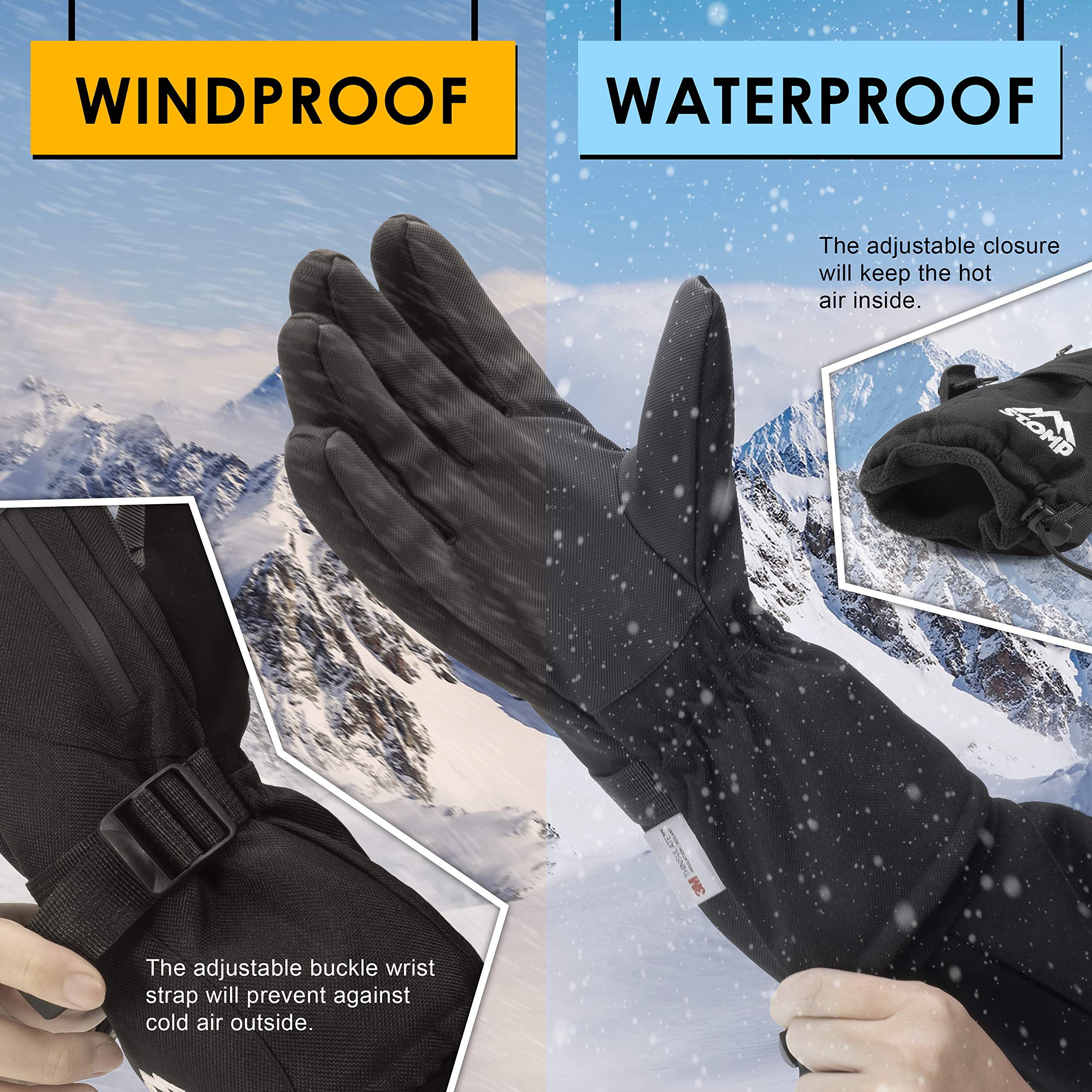STOMP Waterproof Ski/Snow Gloves Winter Warm 3M Thinsulate Snowboard Snowmobile Cold Weather Gloves - Image 3