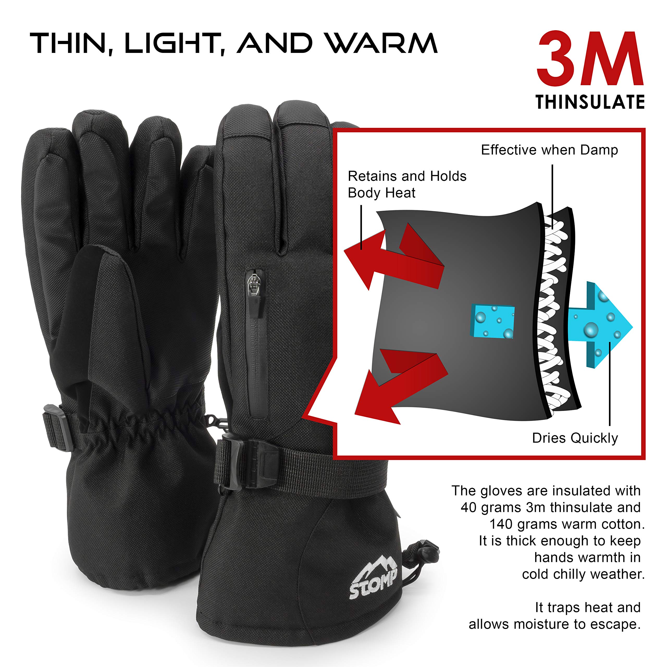 STOMP Waterproof Ski/Snow Gloves Winter Warm 3M Thinsulate Snowboard Snowmobile Cold Weather Gloves - Image 5